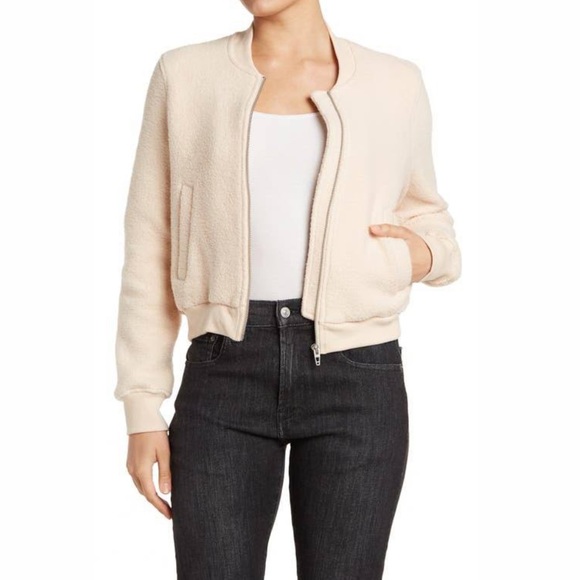 BlankNYC Baby Pink Sherpa Bomber Jacket Sz L - Picture 1 of 7